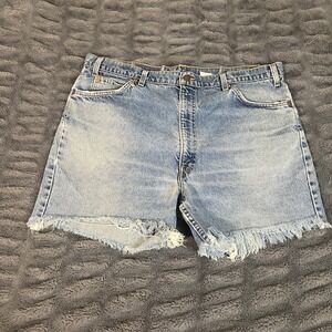 Levi Strauss 517 Denim Jean Shorts W42 Cut Off Frayed Blue Cotton USA
